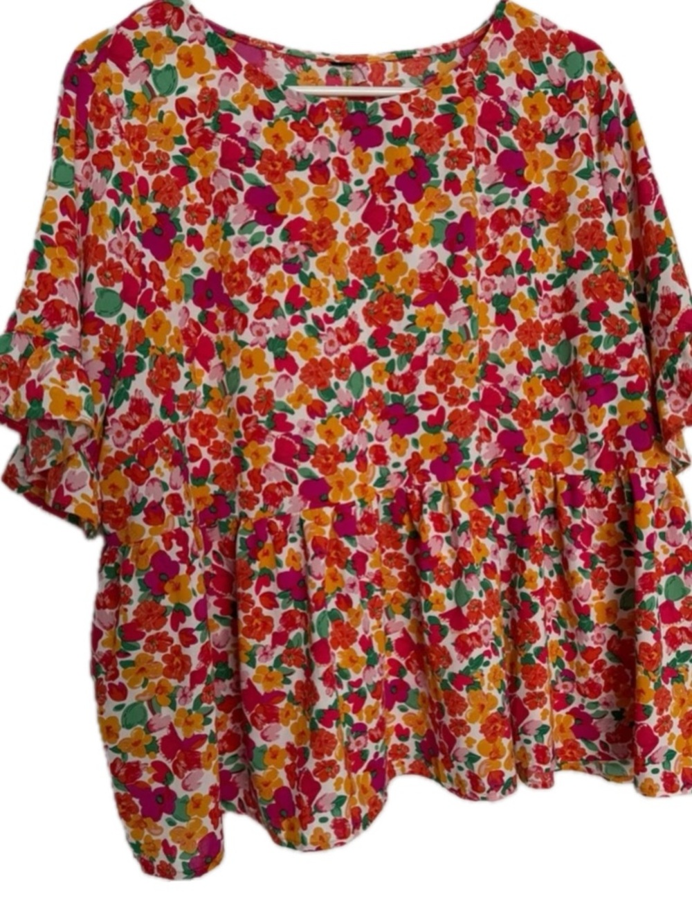Floral Flounce Peplum Blouse Pink Red Orange Ruffle Babydoll SHEINCurve 3X/US 20